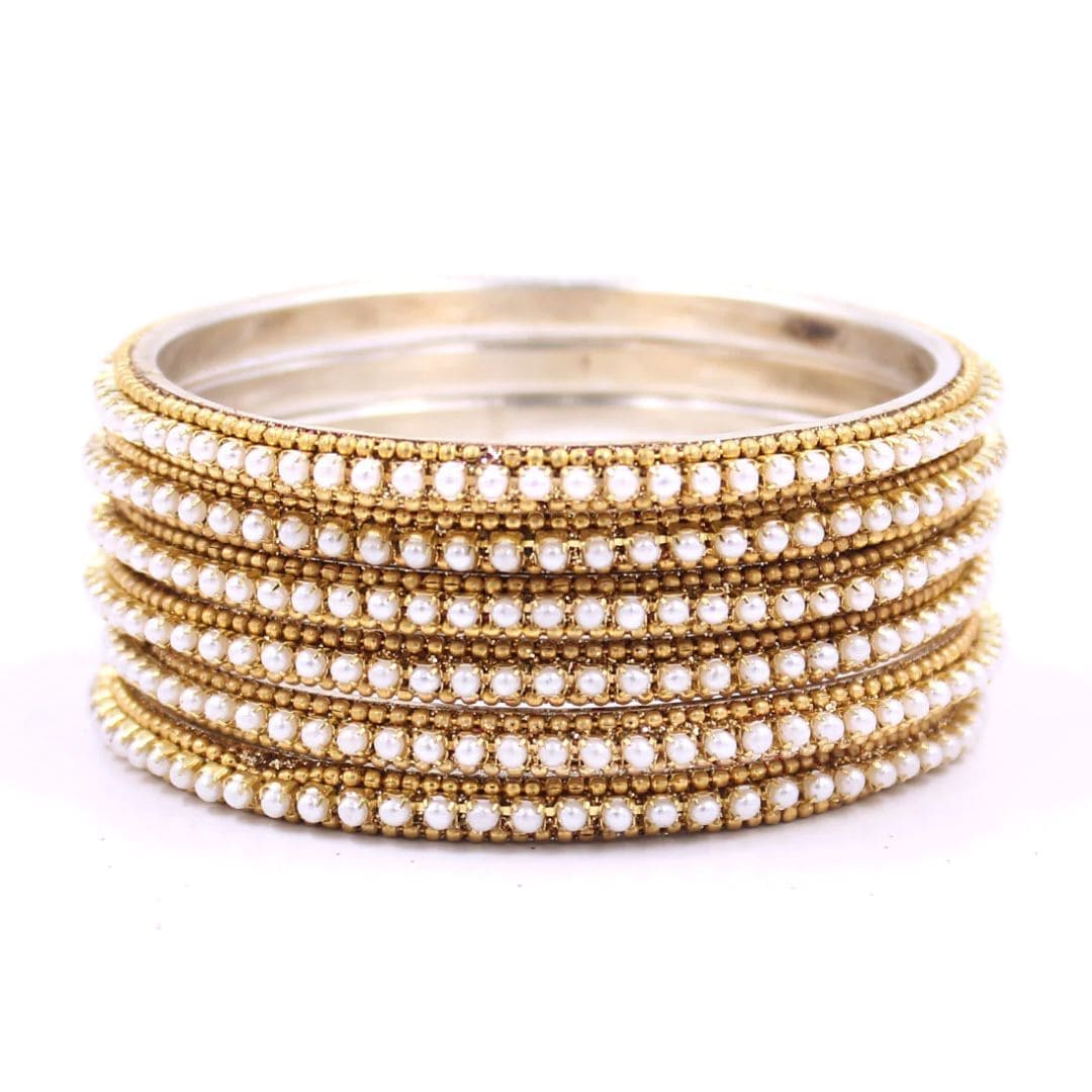 Moti Bead Brass Metal Bangles Set For Women