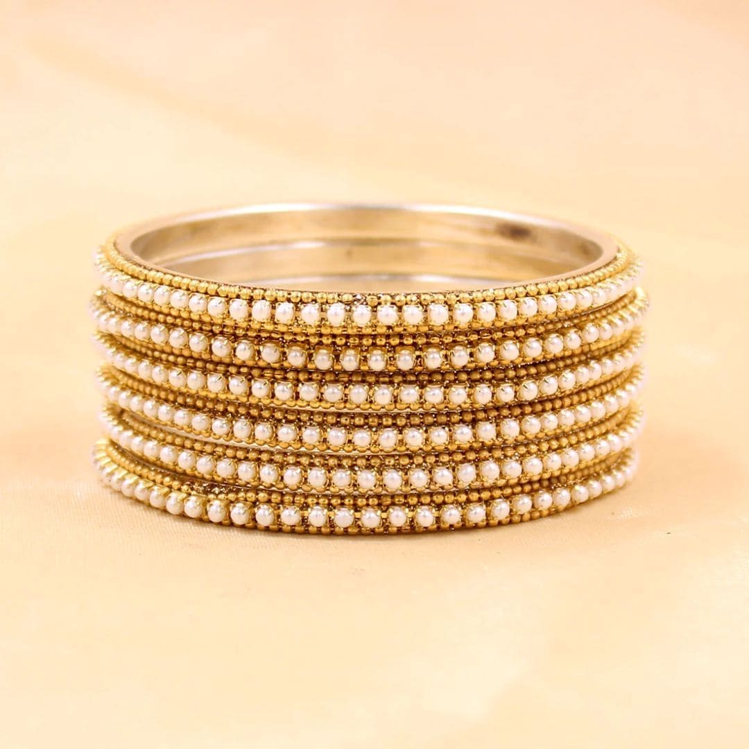 Moti Bead Brass Metal Bangles Set For Women