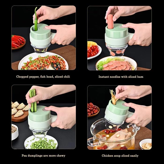 4 in1 Electric Handheld Cooking Vegetable Cutter Set, Electric Food Chopper, Multifunction Vegetable Fruit Slicer, Food Processor Vegetable Chopper for Garlic, Chili, Onion, Ginger