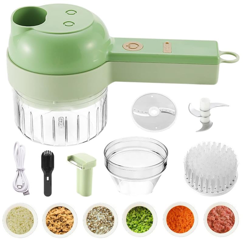 4 in1 Electric Handheld Cooking Vegetable Cutter Set, Electric Food Chopper, Multifunction Vegetable Fruit Slicer, Food Processor Vegetable Chopper for Garlic, Chili, Onion, Ginger