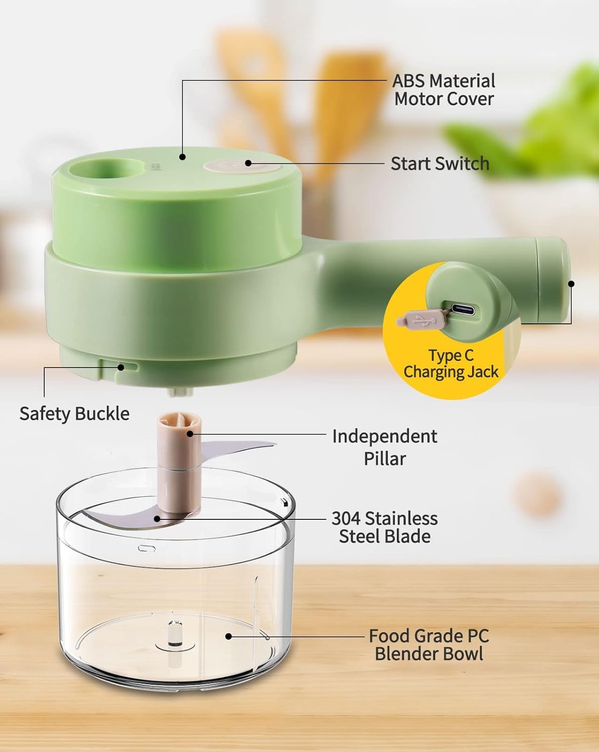 4 in1 Electric Handheld Cooking Vegetable Cutter Set, Electric Food Chopper, Multifunction Vegetable Fruit Slicer, Food Processor Vegetable Chopper for Garlic, Chili, Onion, Ginger