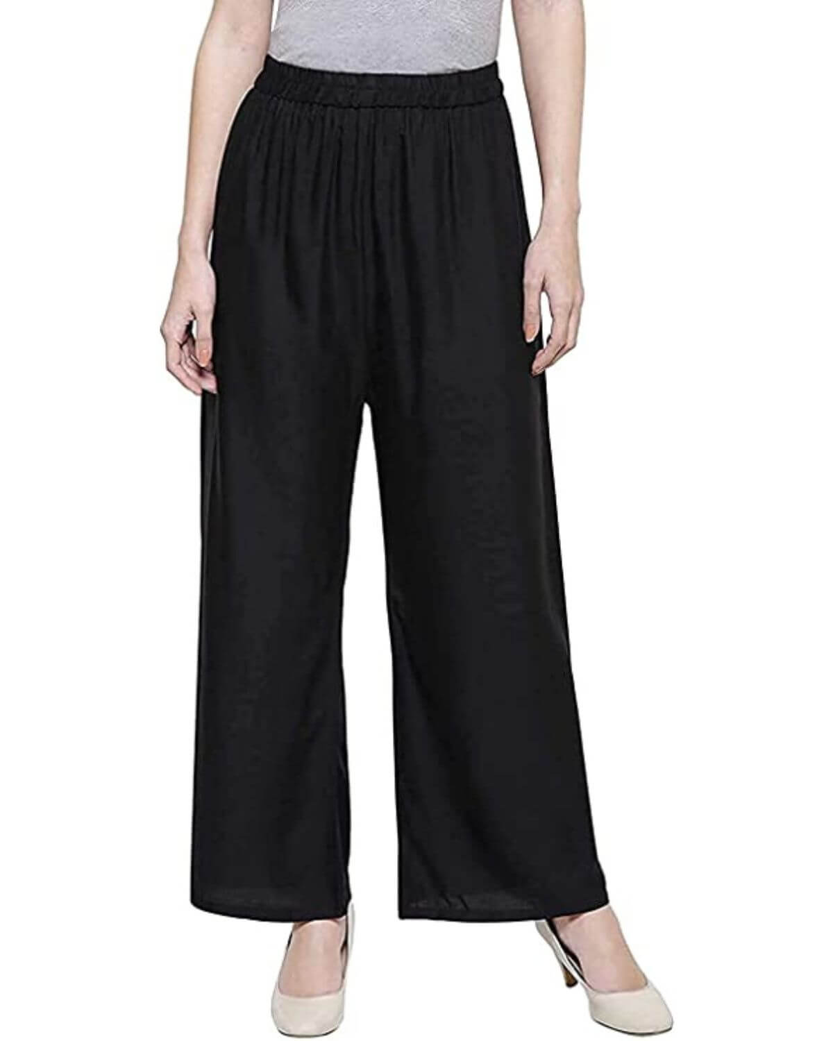 Black Rayon Cotton Regular Fit Palazzo Pants for Women