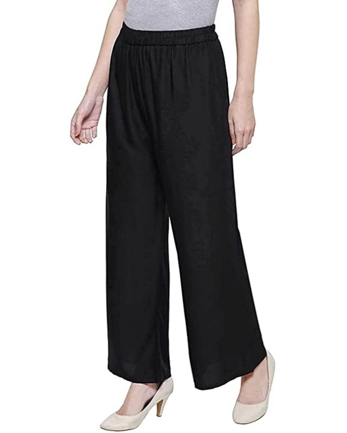 Black Rayon Cotton Regular Fit Palazzo Pants for Women