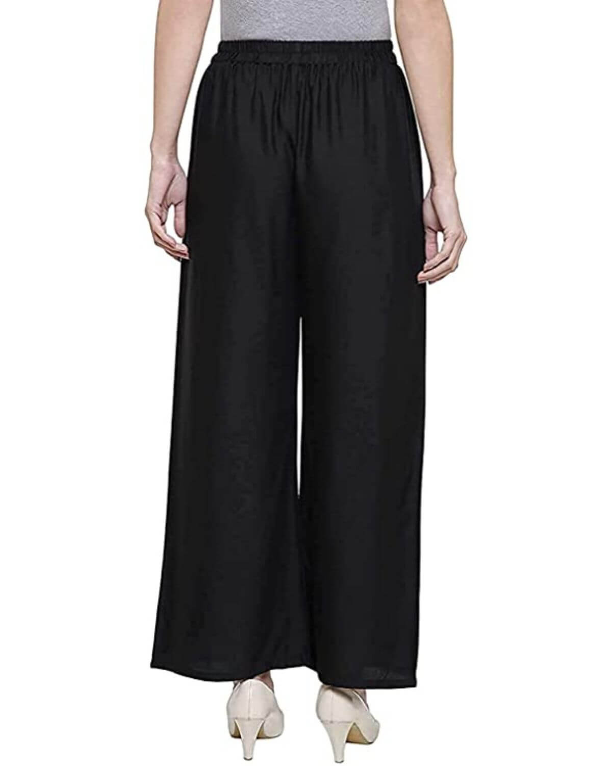 Black Rayon Cotton Regular Fit Palazzo Pants for Women