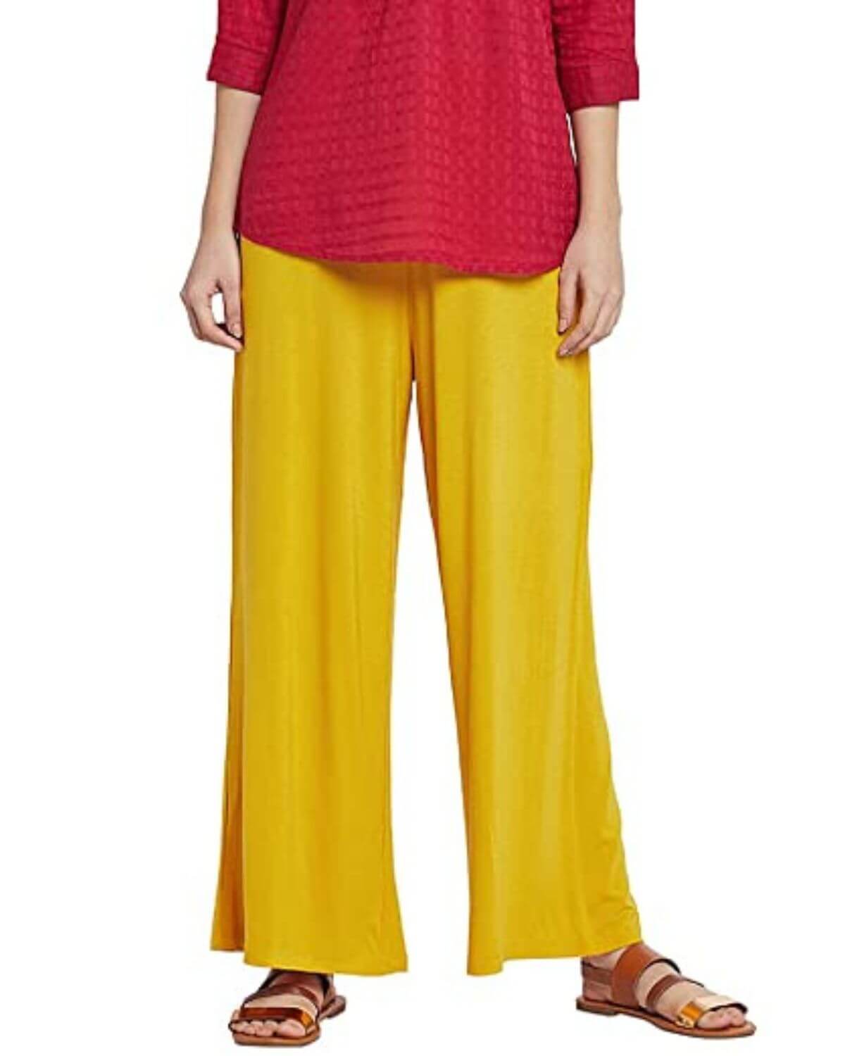 Dark Yellow Rayon Cotton Regular Fit Palazzo Pants for Women