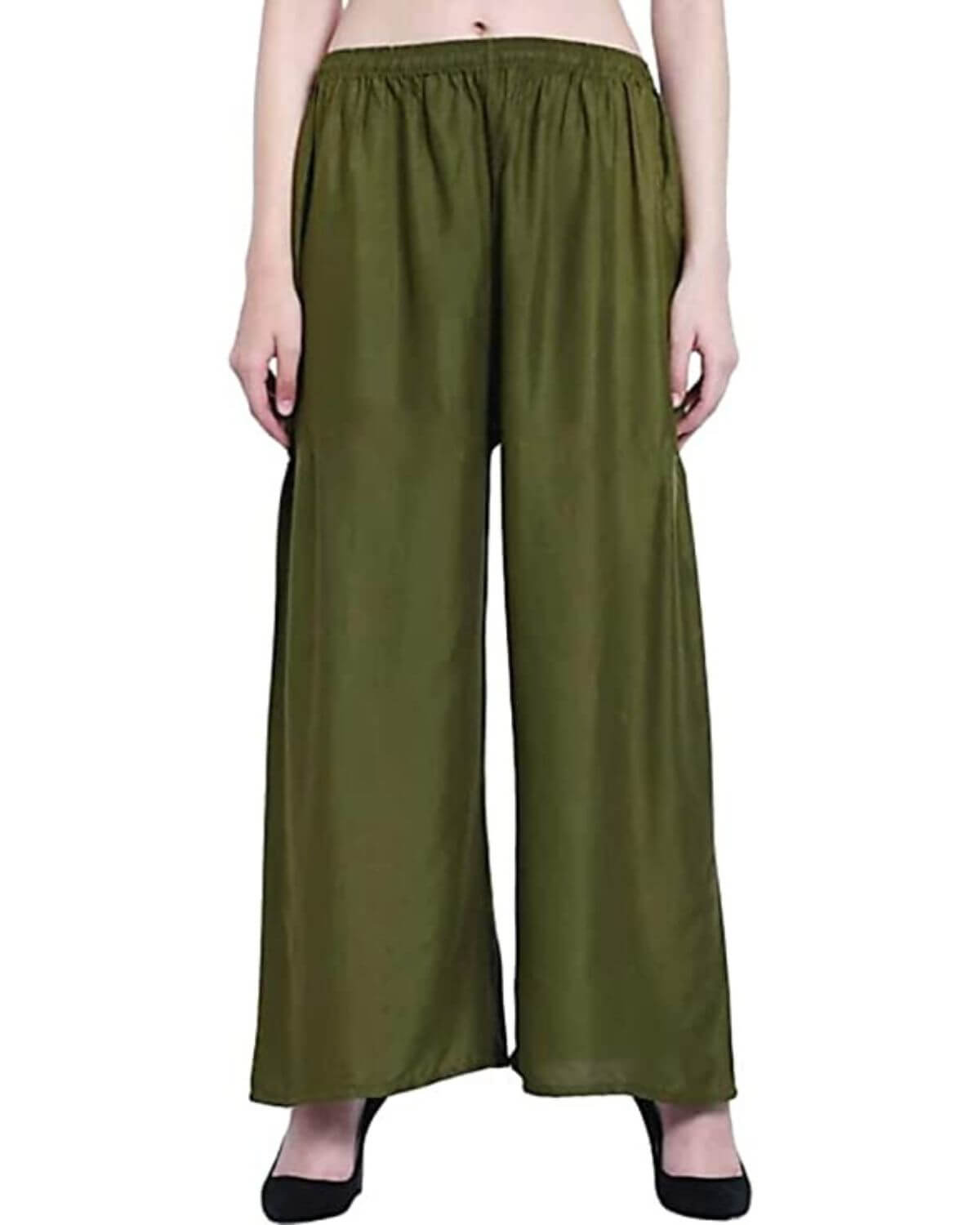 Dark Mehendi Rayon Cotton Regular Fit Palazzo Pants for Women
