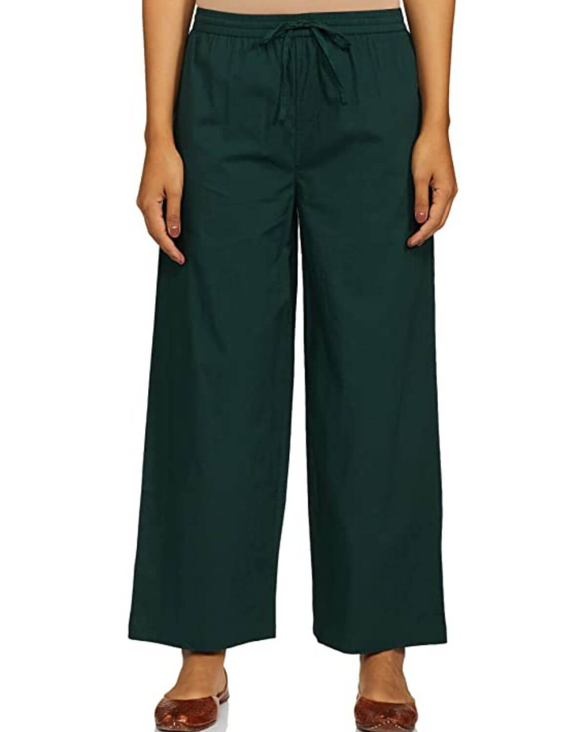 Bottle green Rayon Cotton Regular Fit Palazzo Pants for Women