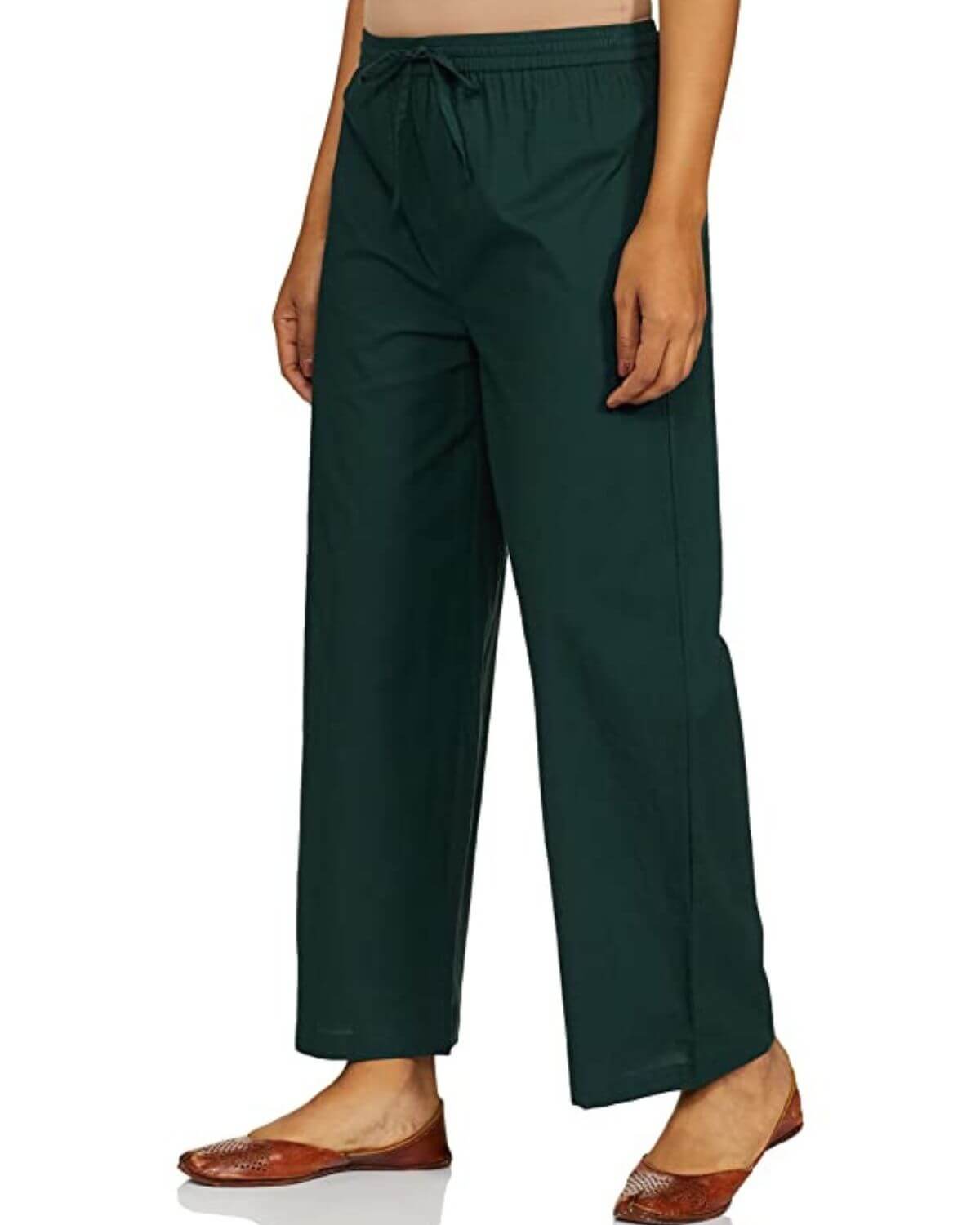 Bottle green Rayon Cotton Regular Fit Palazzo Pants for Women