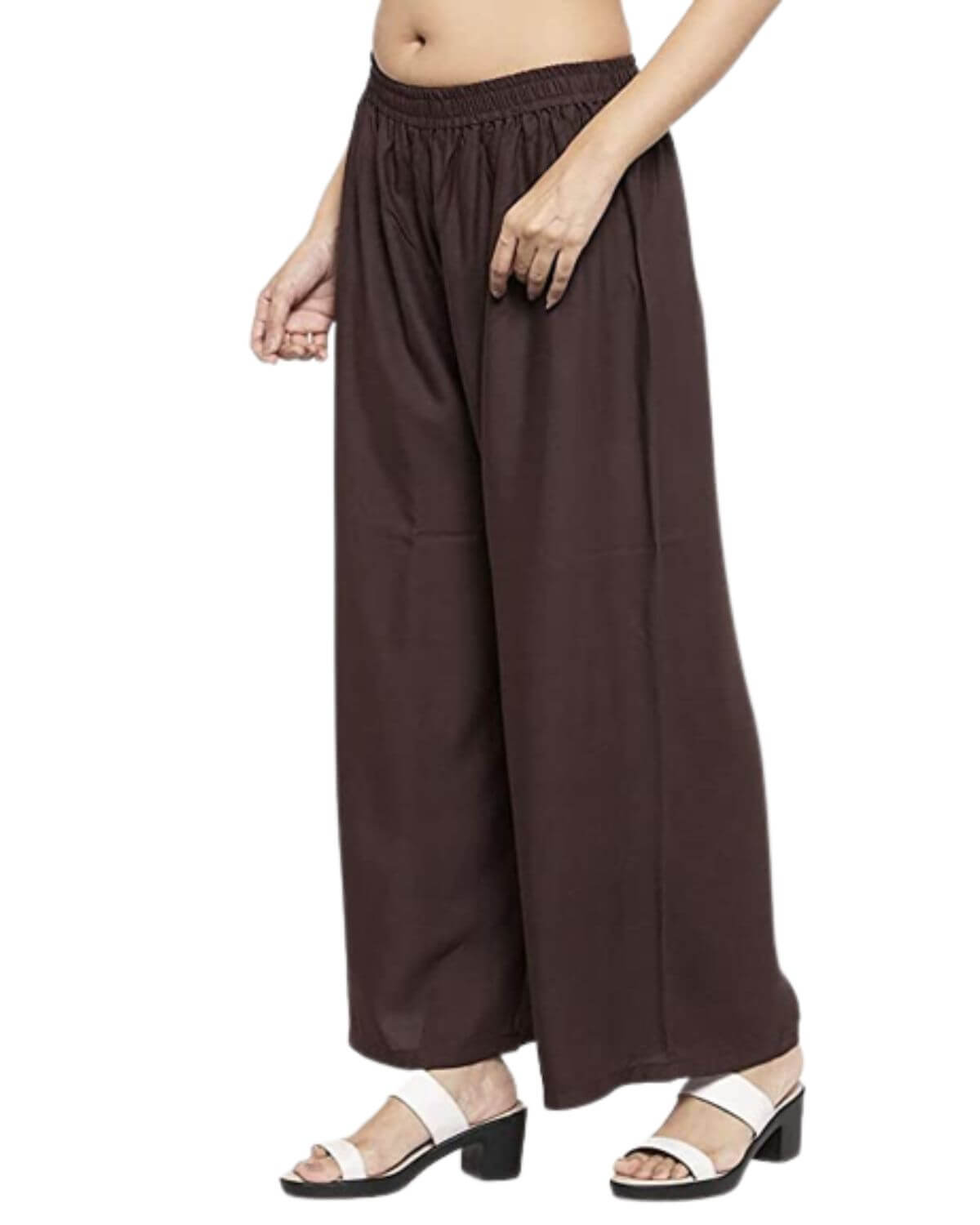 Brown Rayon Cotton Regular Fit Palazzo Pants for Women