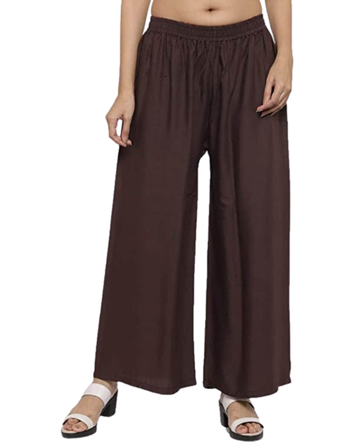 Brown Rayon Cotton Regular Fit Palazzo Pants for Women