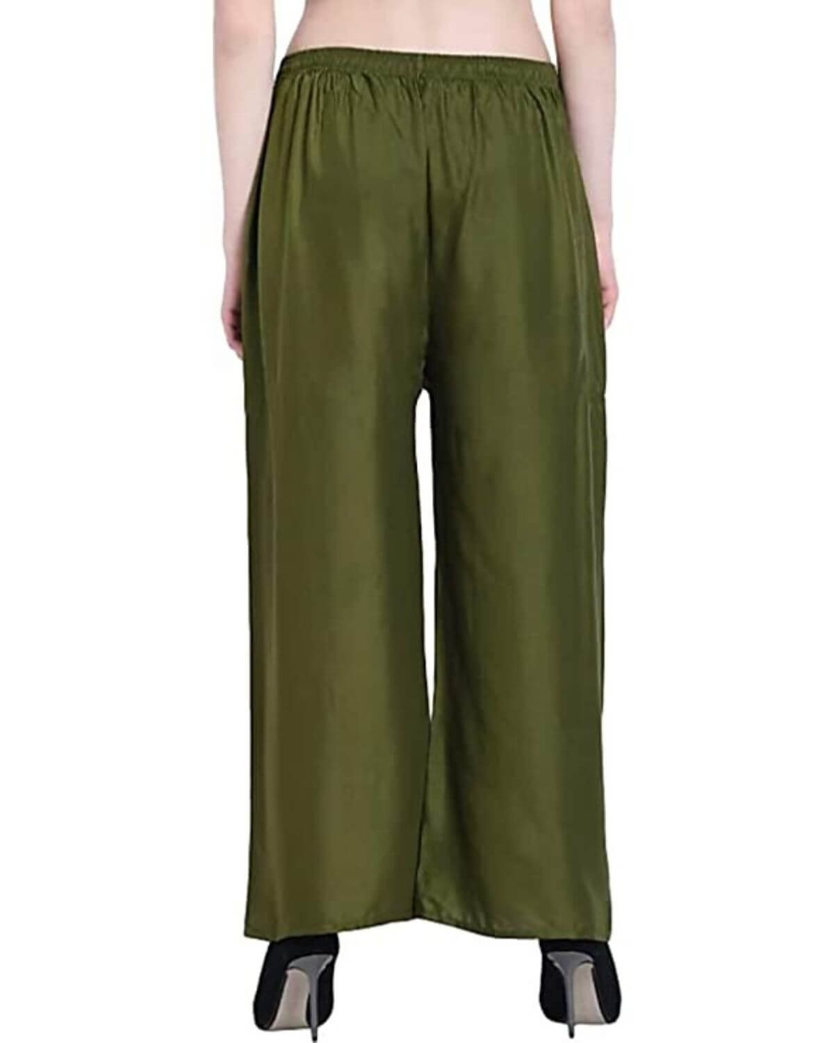 Dark Mehendi Rayon Cotton Regular Fit Palazzo Pants for Women