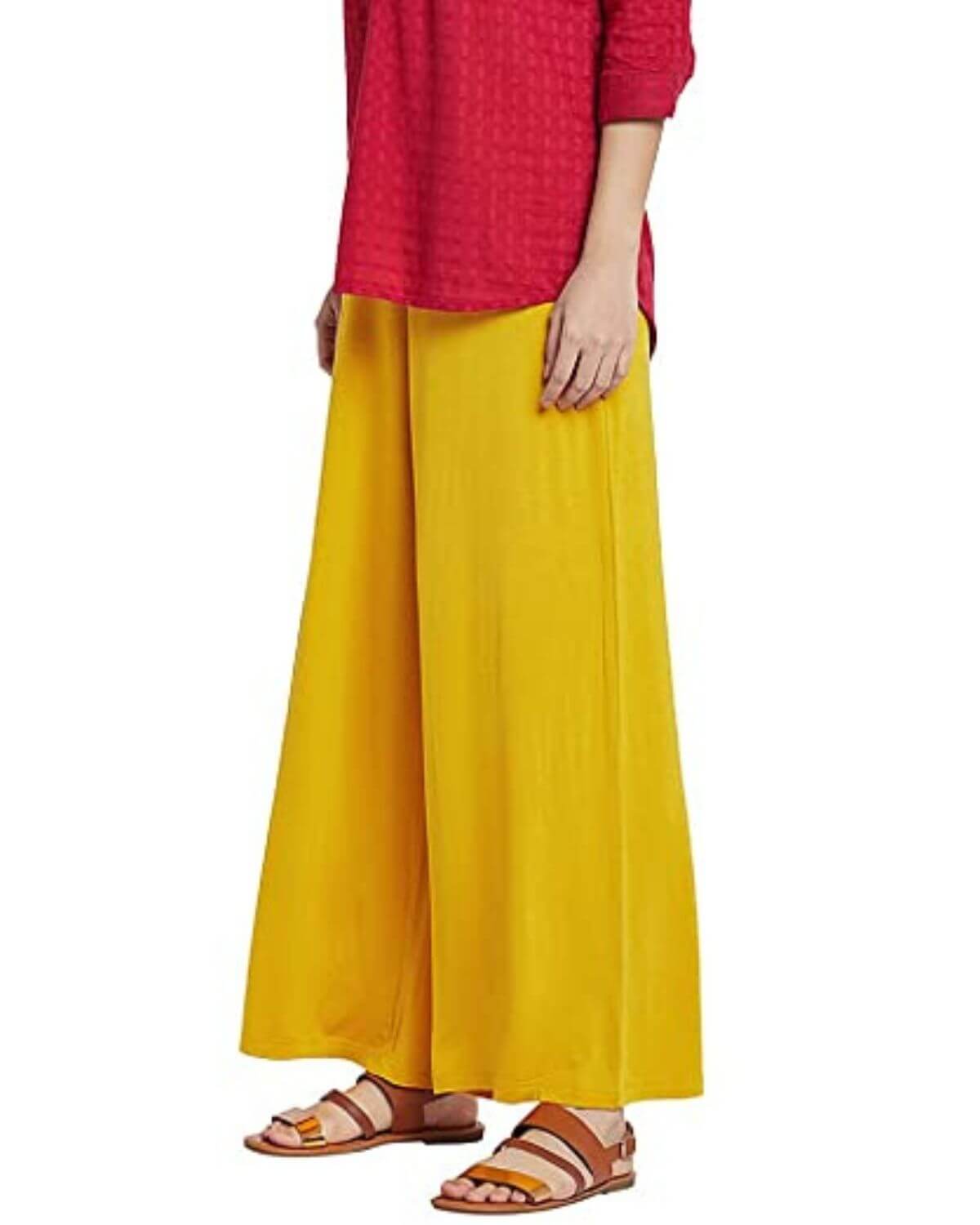 Dark Yellow Rayon Cotton Regular Fit Palazzo Pants for Women