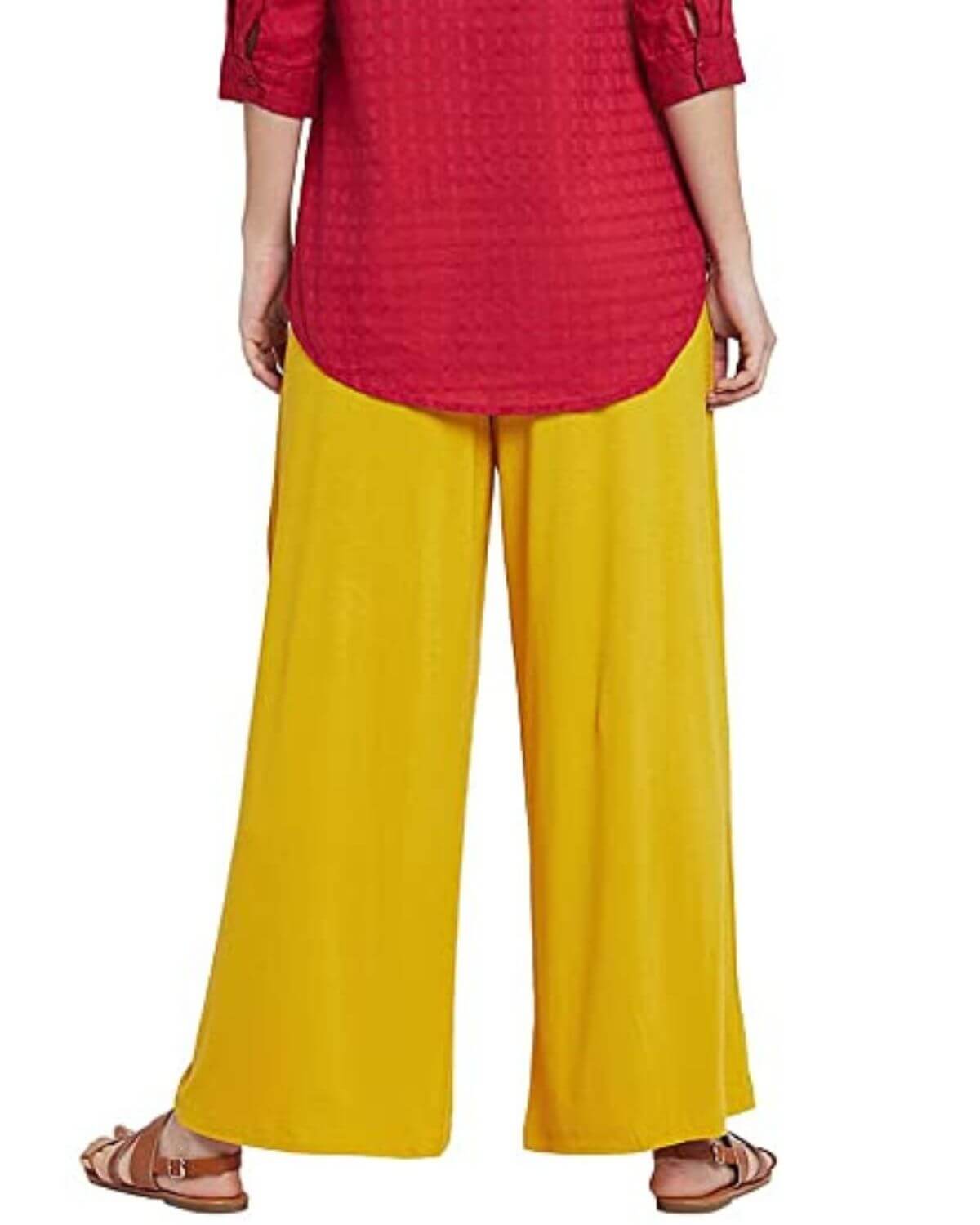 Dark Yellow Rayon Cotton Regular Fit Palazzo Pants for Women