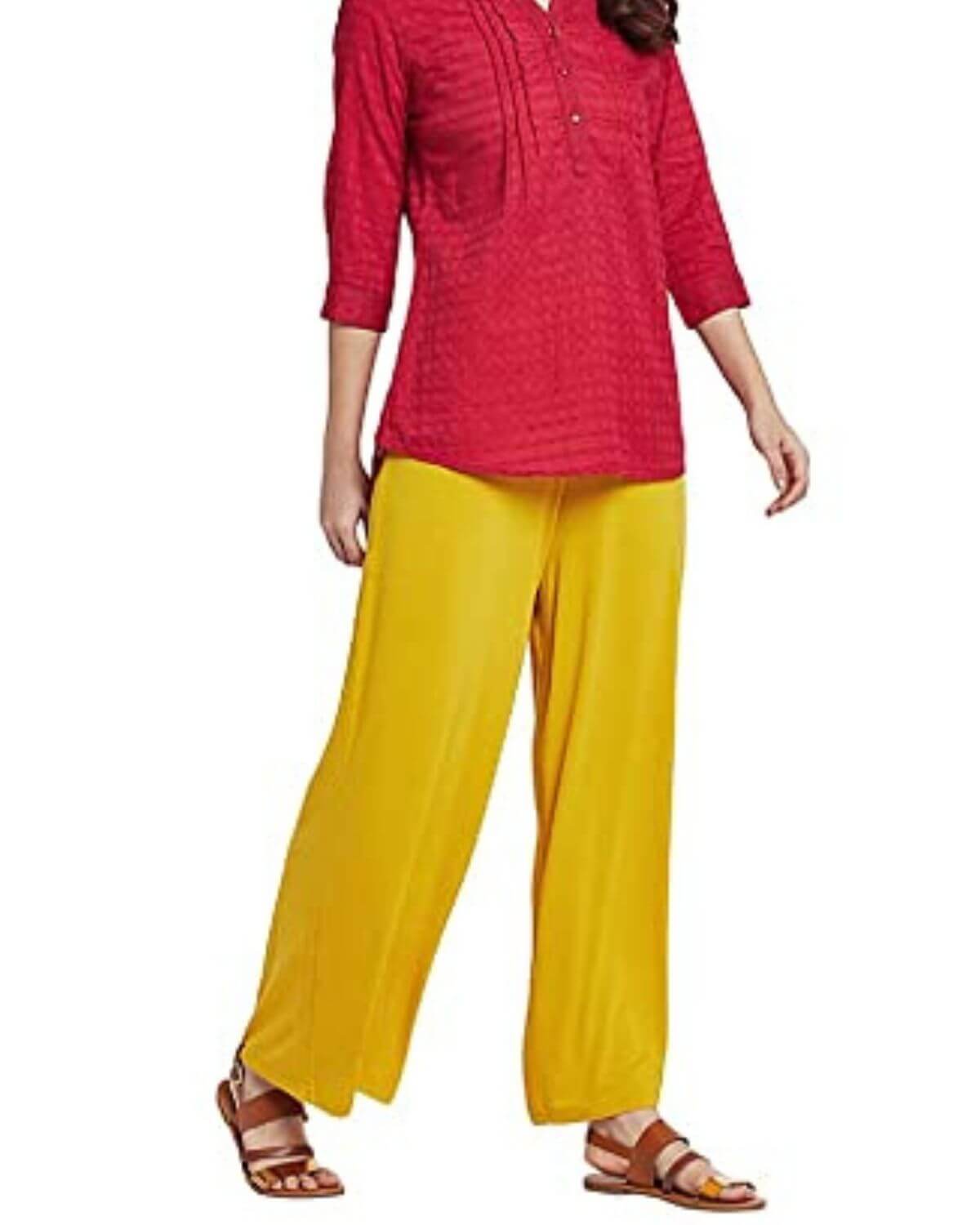 Dark Yellow Rayon Cotton Regular Fit Palazzo Pants for Women