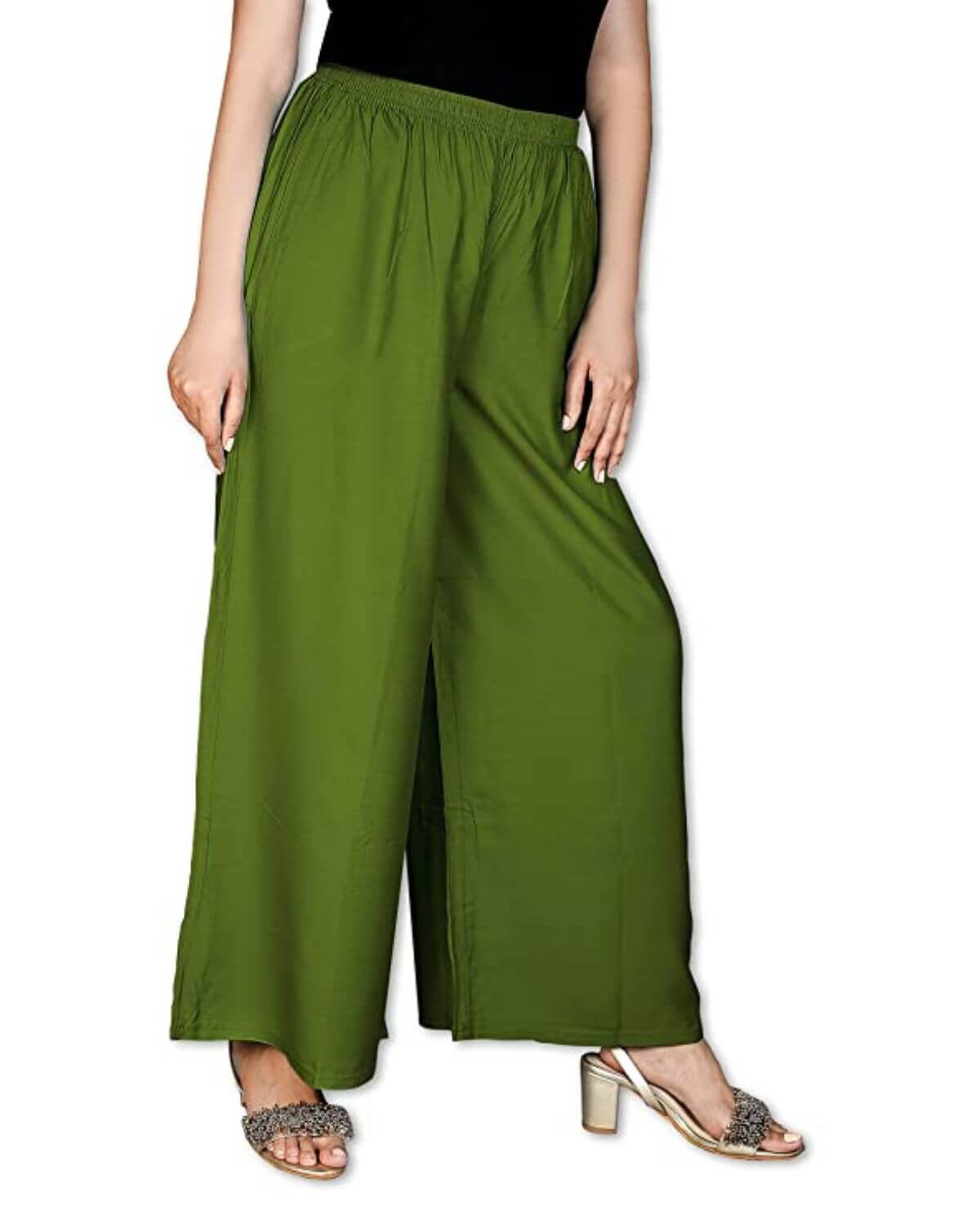 Light Mehendi Rayon Cotton Regular Fit Palazzo Pants for Women