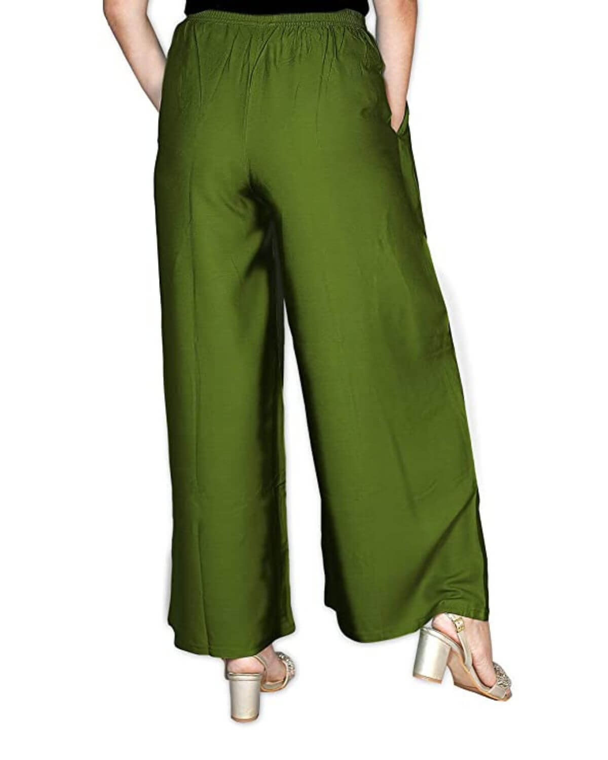 Light Mehendi Rayon Cotton Regular Fit Palazzo Pants for Women