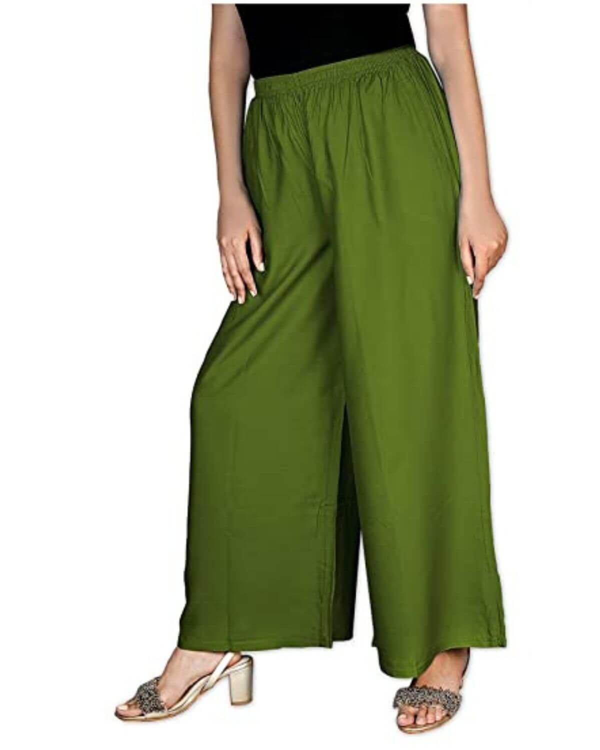 Light Mehendi Rayon Cotton Regular Fit Palazzo Pants for Women