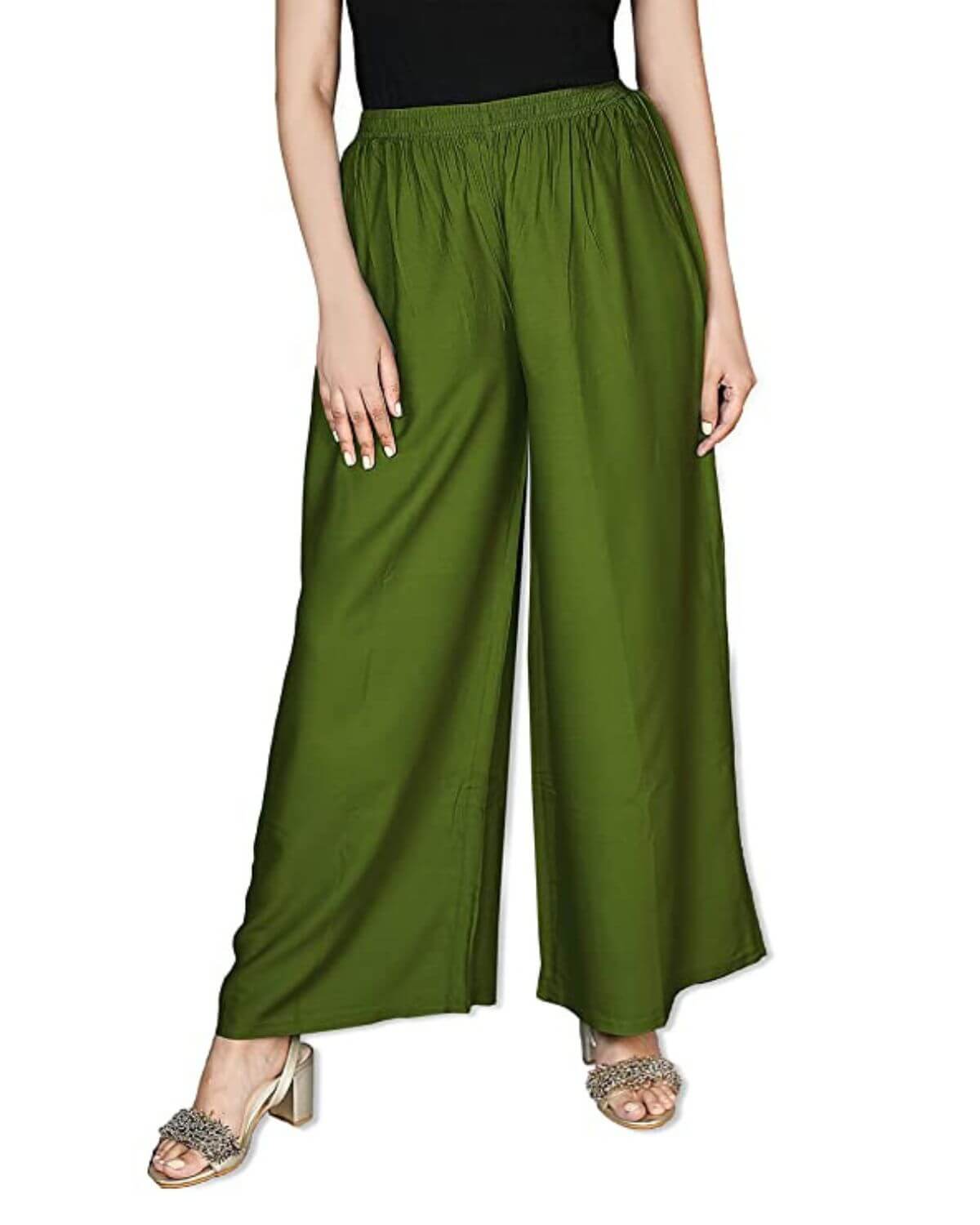 Light Mehendi Rayon Cotton Regular Fit Palazzo Pants for Women