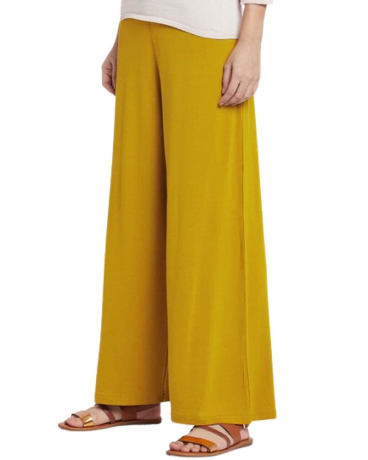 Mustard Rayon Cotton Regular Fit Palazzo Pants for Women
