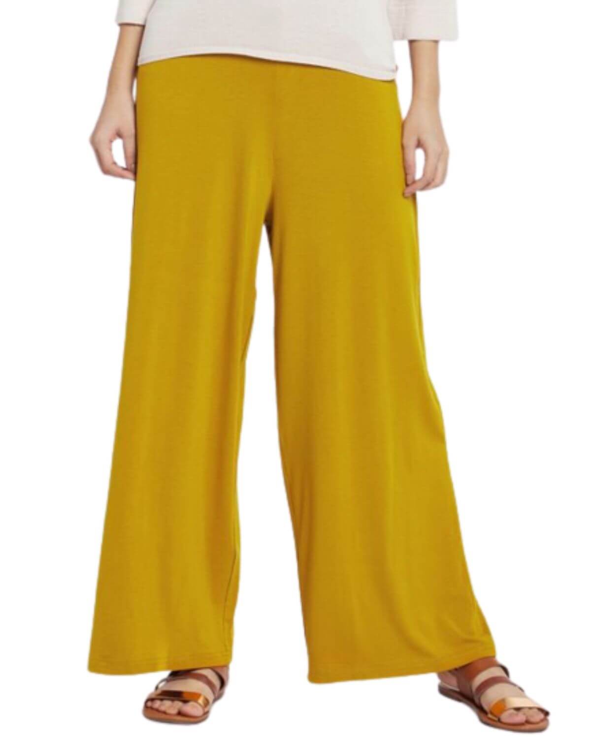 Mustard Rayon Cotton Regular Fit Palazzo Pants for Women