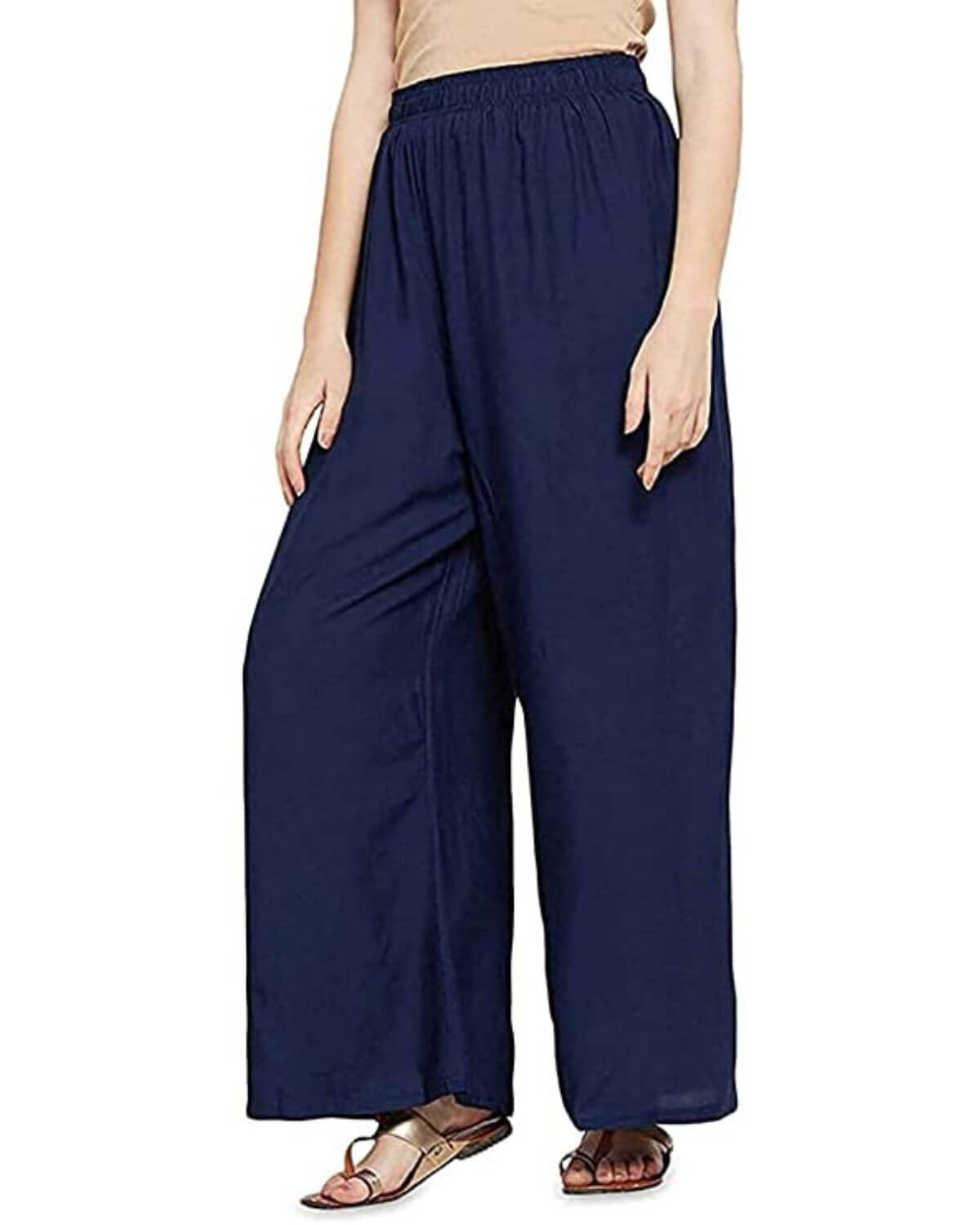 Navy Blue Rayon Cotton Regular Fit Palazzo Pants for Women