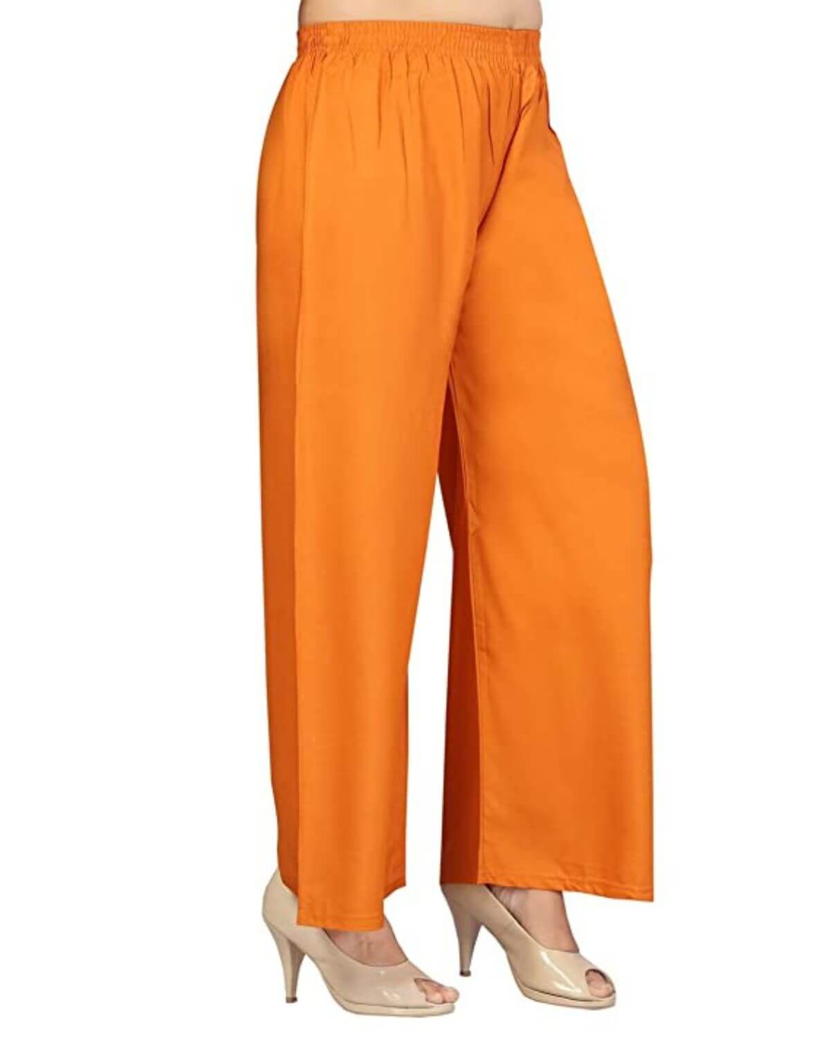 Orange Rayon Cotton Regular Fit Palazzo Pants for Women
