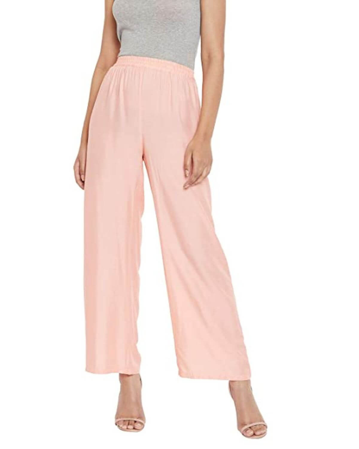 Peach Rayon Cotton Regular Fit Palazzo Pants for Women