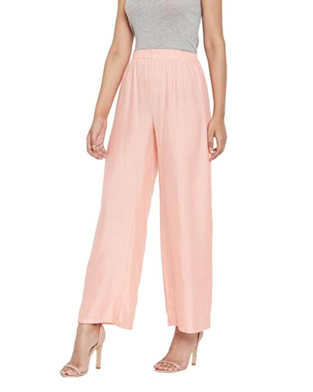 Peach Rayon Cotton Regular Fit Palazzo Pants for Women
