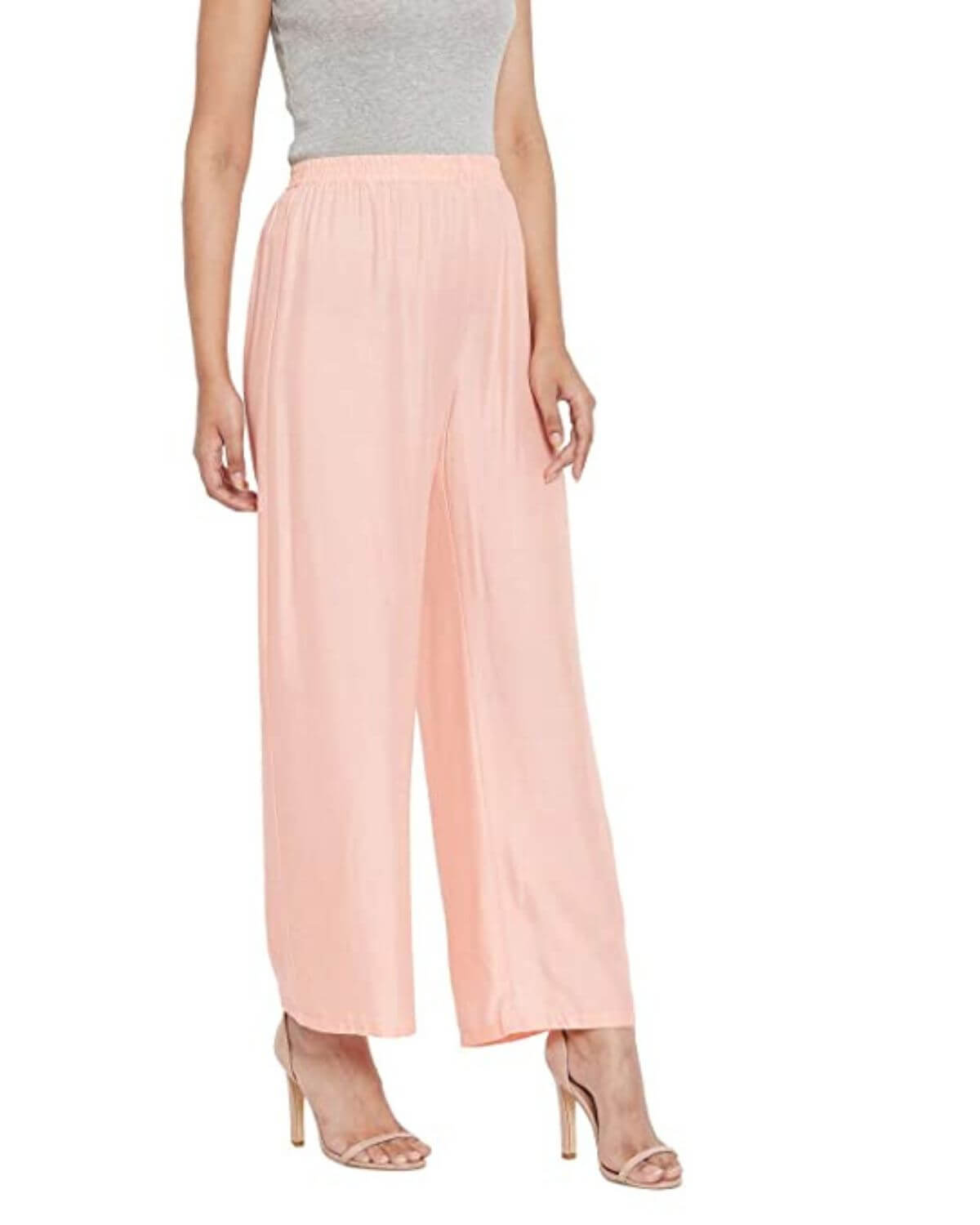 Peach Rayon Cotton Regular Fit Palazzo Pants for Women