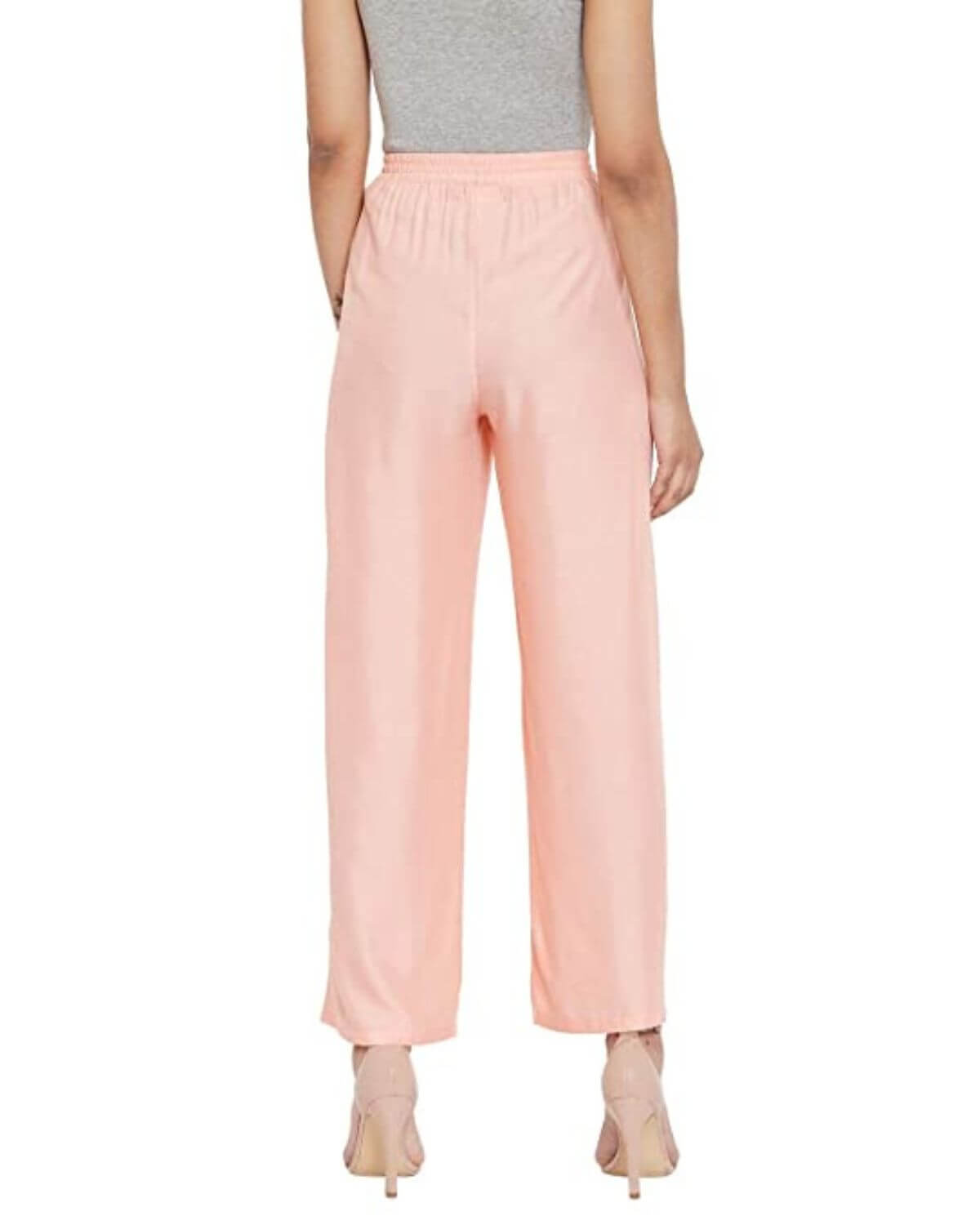 Peach Rayon Cotton Regular Fit Palazzo Pants for Women