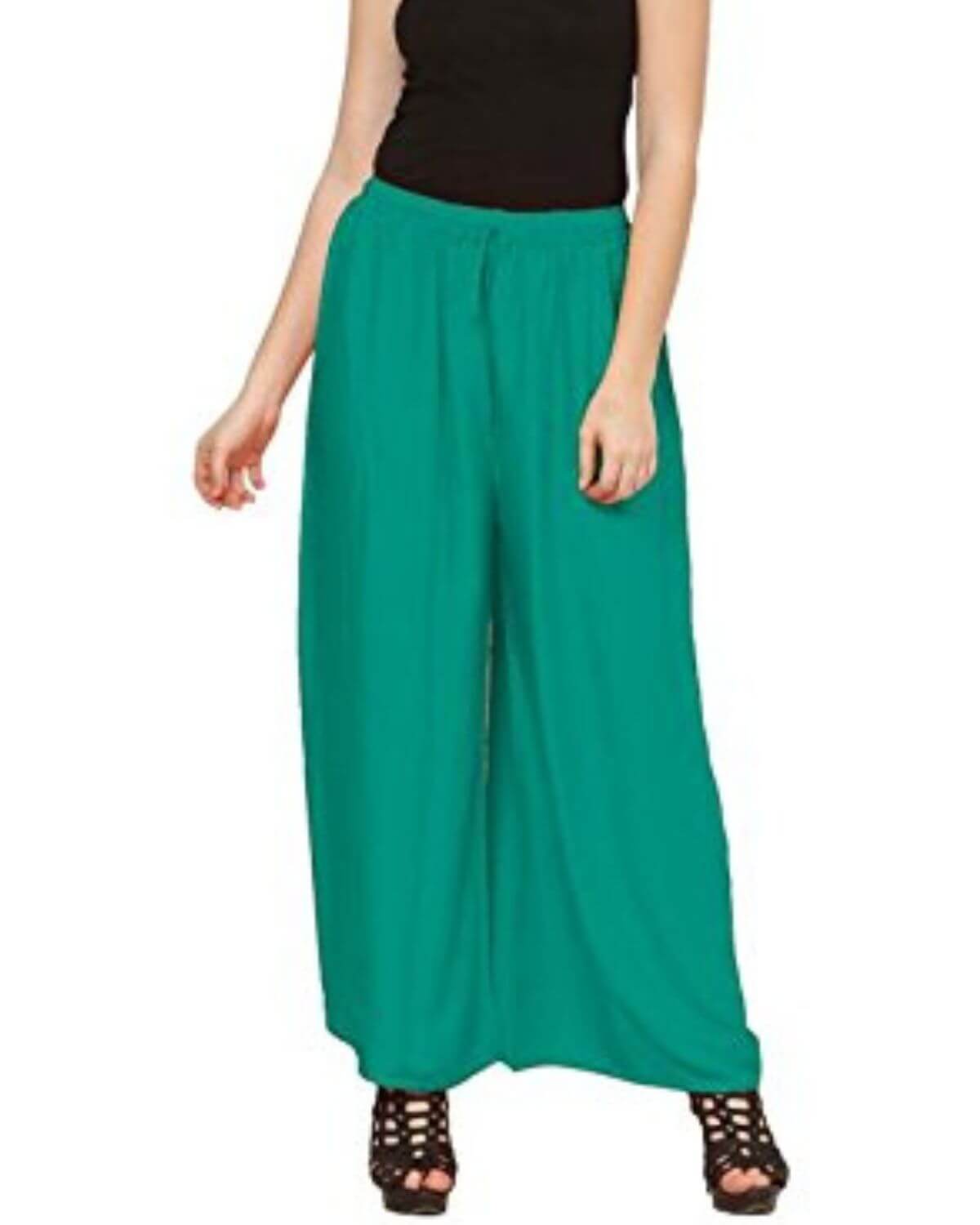 Rama Green Rayon Cotton Regular Fit Palazzo Pants for Women