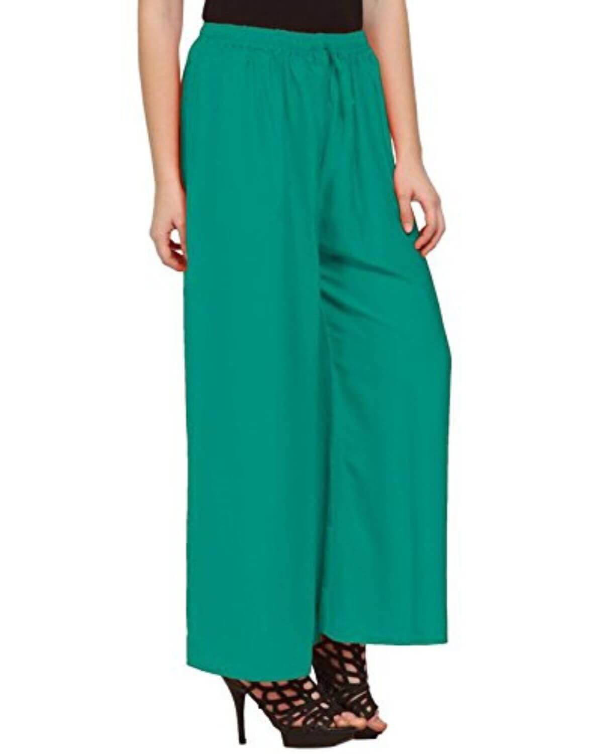 Rama Green Rayon Cotton Regular Fit Palazzo Pants for Women