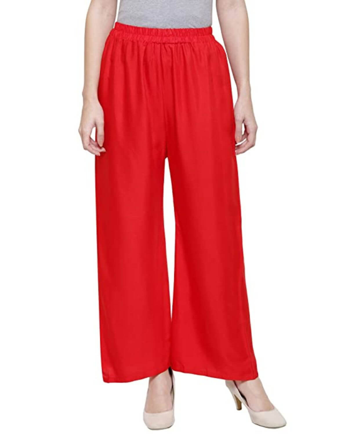 Red Rayon Cotton Regular Fit Palazzo Pants for Women