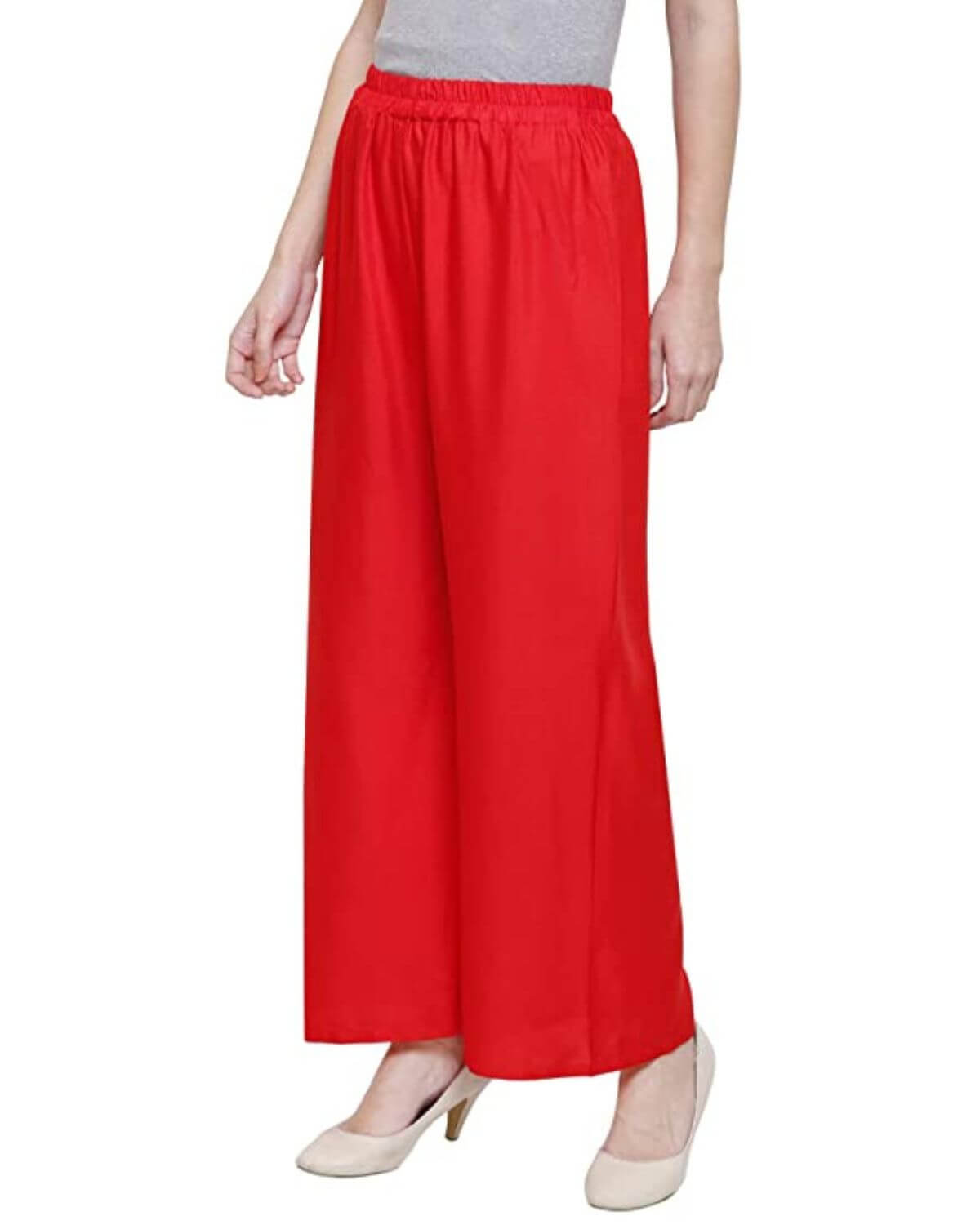 Red Rayon Cotton Regular Fit Palazzo Pants for Women