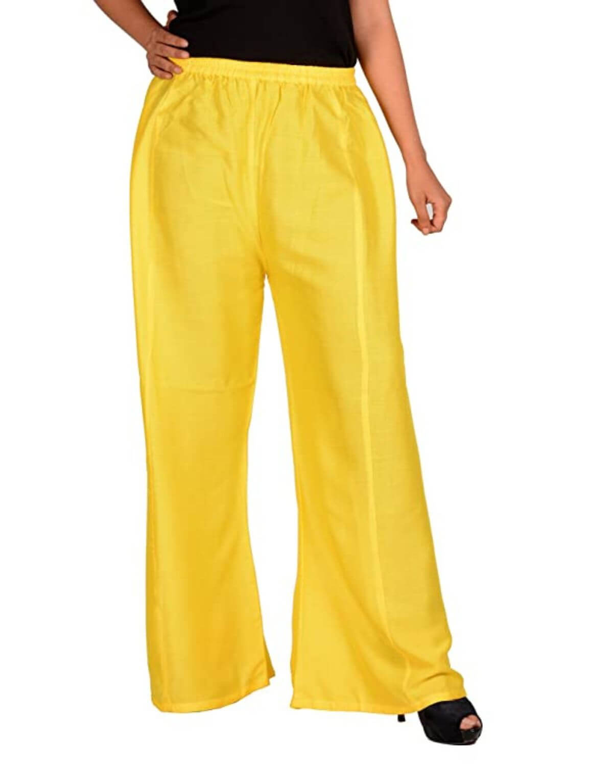 Yellow Rayon Cotton Regular Fit Palazzo Pants for Women