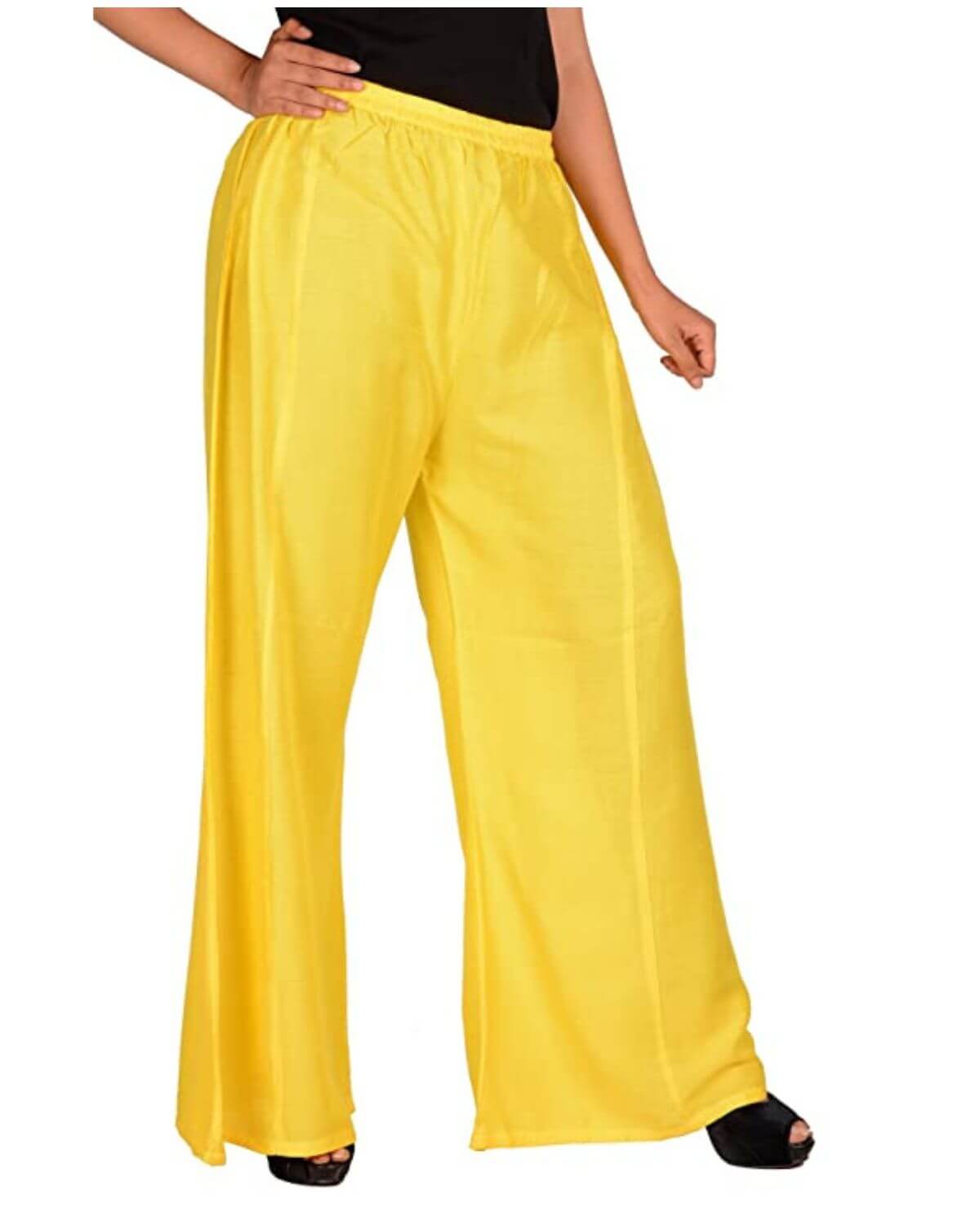 Yellow Rayon Cotton Regular Fit Palazzo Pants for Women