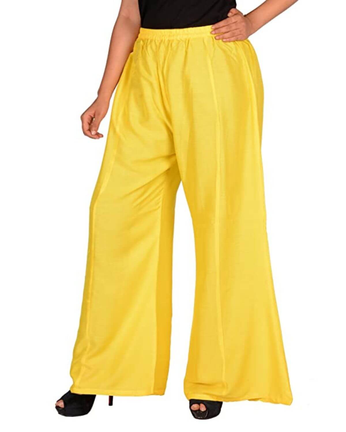 Yellow Rayon Cotton Regular Fit Palazzo Pants for Women