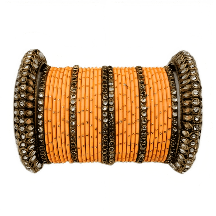 Embrace Elegance Oxidized Gold Metal Kada and Brass Stone Bangles Set for women