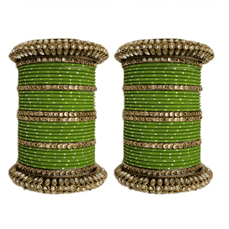 Pair of 2 Set Brass Stone Bangles with Golden Dots Matte Texture Metal Bangles"