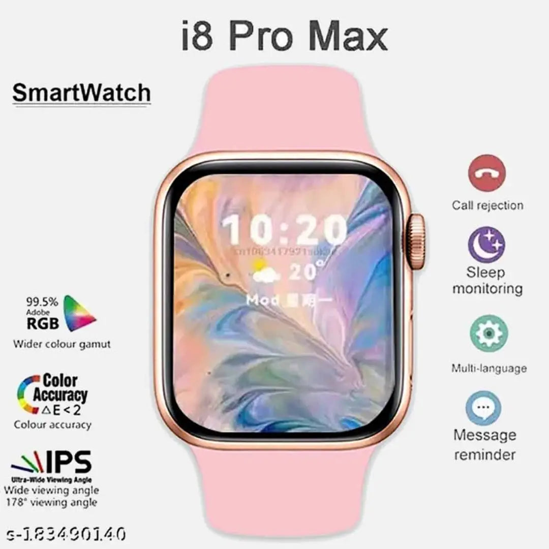 i8 Pro Max Touch Screen Bluetooth Calling Smartwatch with Activity Tracker Compatible with All 3G/4G/5G Android iOS Smartphones - Pink