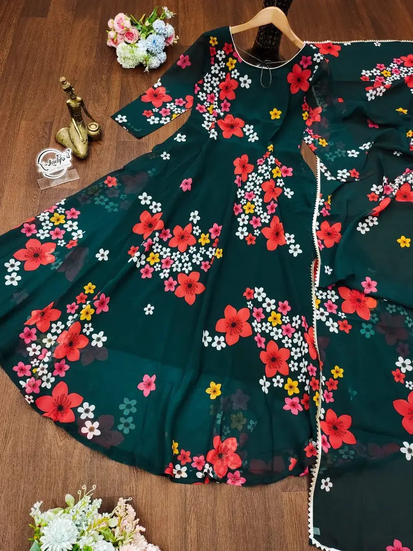 RAMA COLORED GEORGETTE GOWN WITH DUPATTA