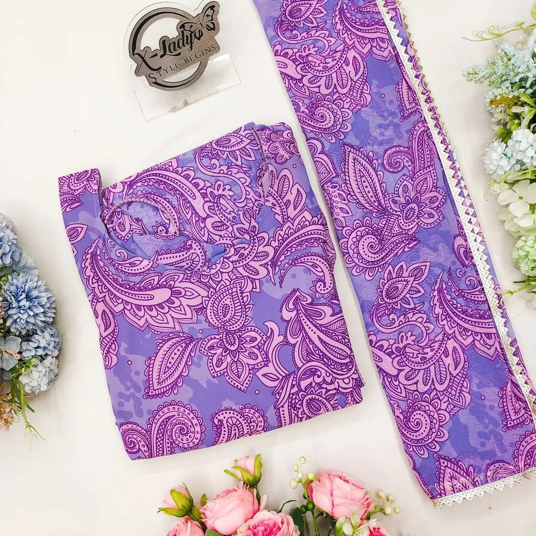 PURPLE COLOURED GEORGETTE GOWN WITH DUPATTA