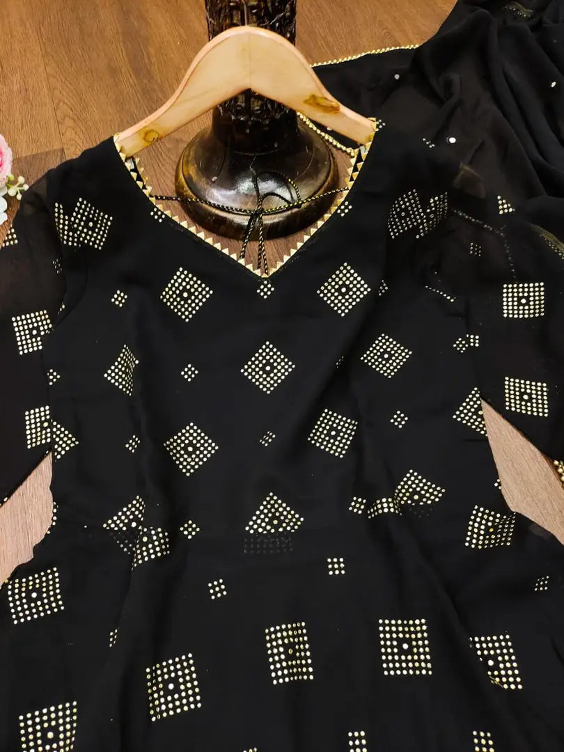 BLACK COLOURED GEORGETTE GOWN WITH DUPATTA