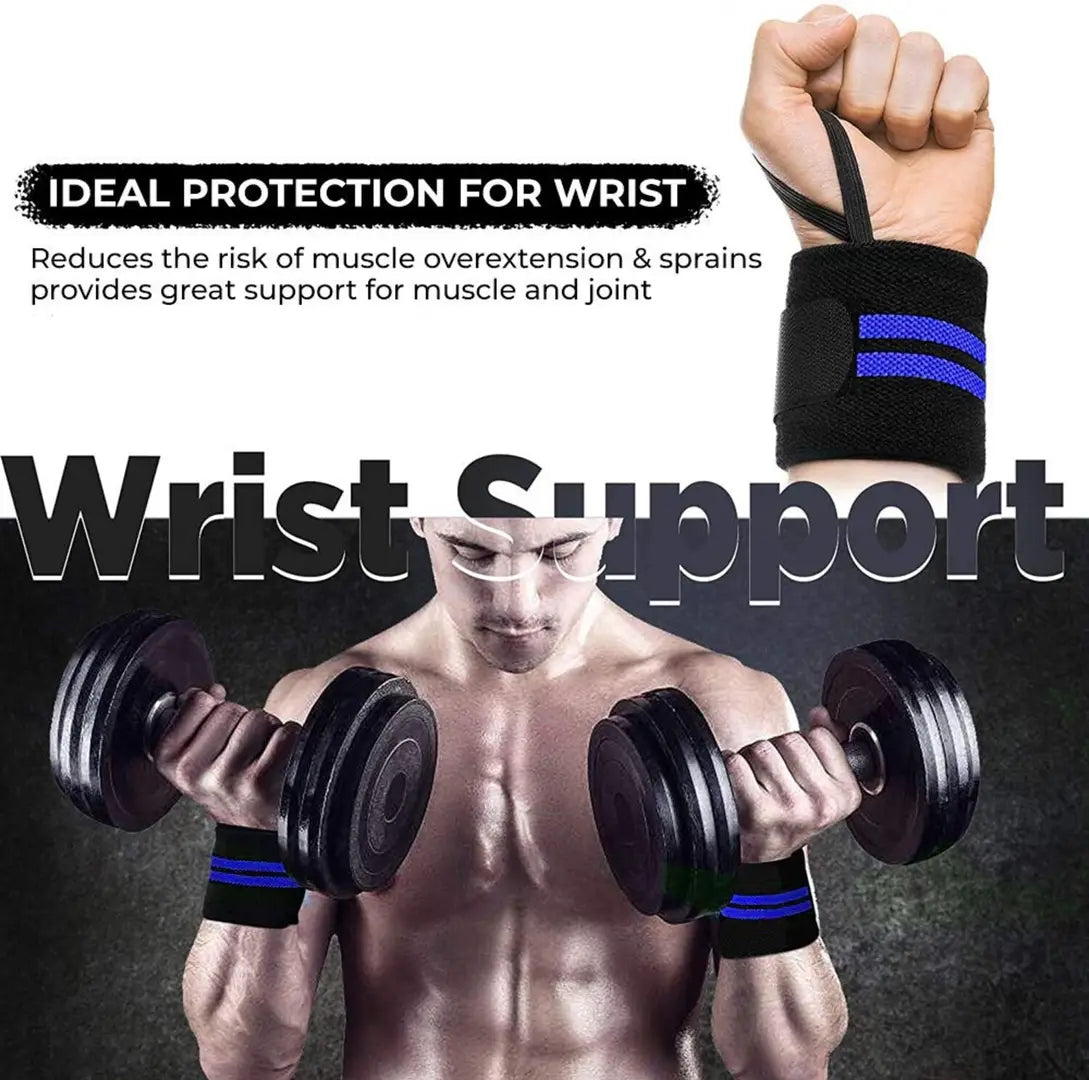 Combo Set of Gym Bag Duffel Bag with Shoulder Strap for Men Women with Blue Wrist Support Band for Daily Exercise