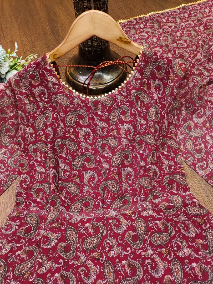MAROON MULTICOLOURED GEORGETTE GOWN WITH DUPATTA