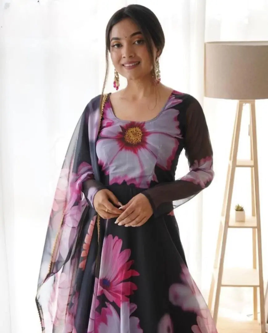 Classic Georgette Gown with Dupatta for Women