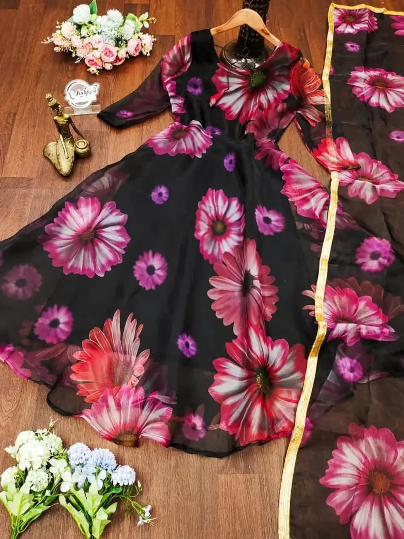 Classic Georgette Gown with Dupatta for Women