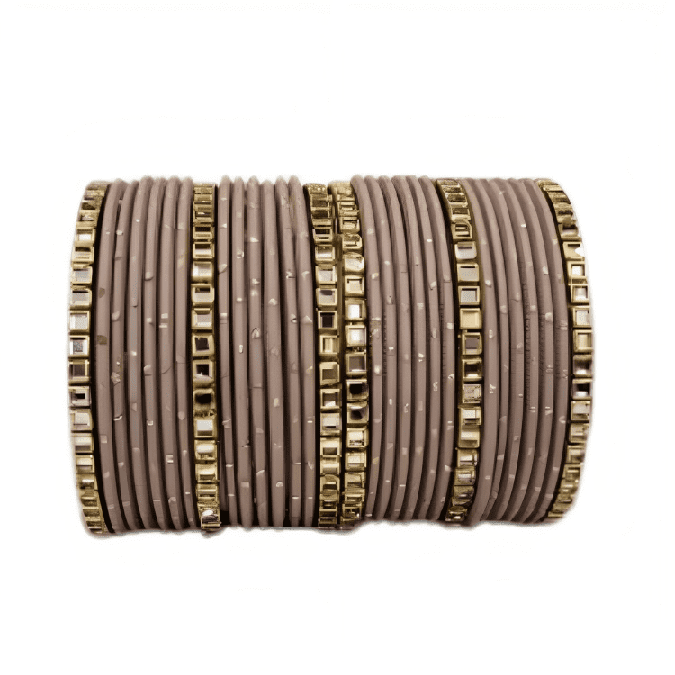 Brass Based Kundan Stone Kada with Golden Dots Texture METAL Bangles sets