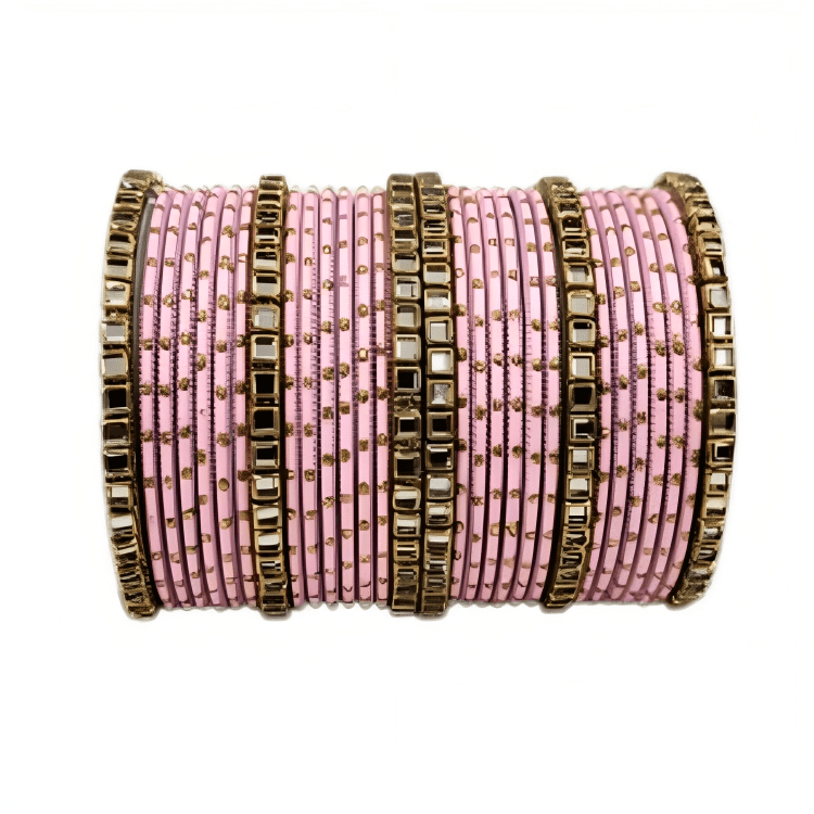 Brass Based Kundan Stone Kada with Golden Dots Texture METAL Bangles sets