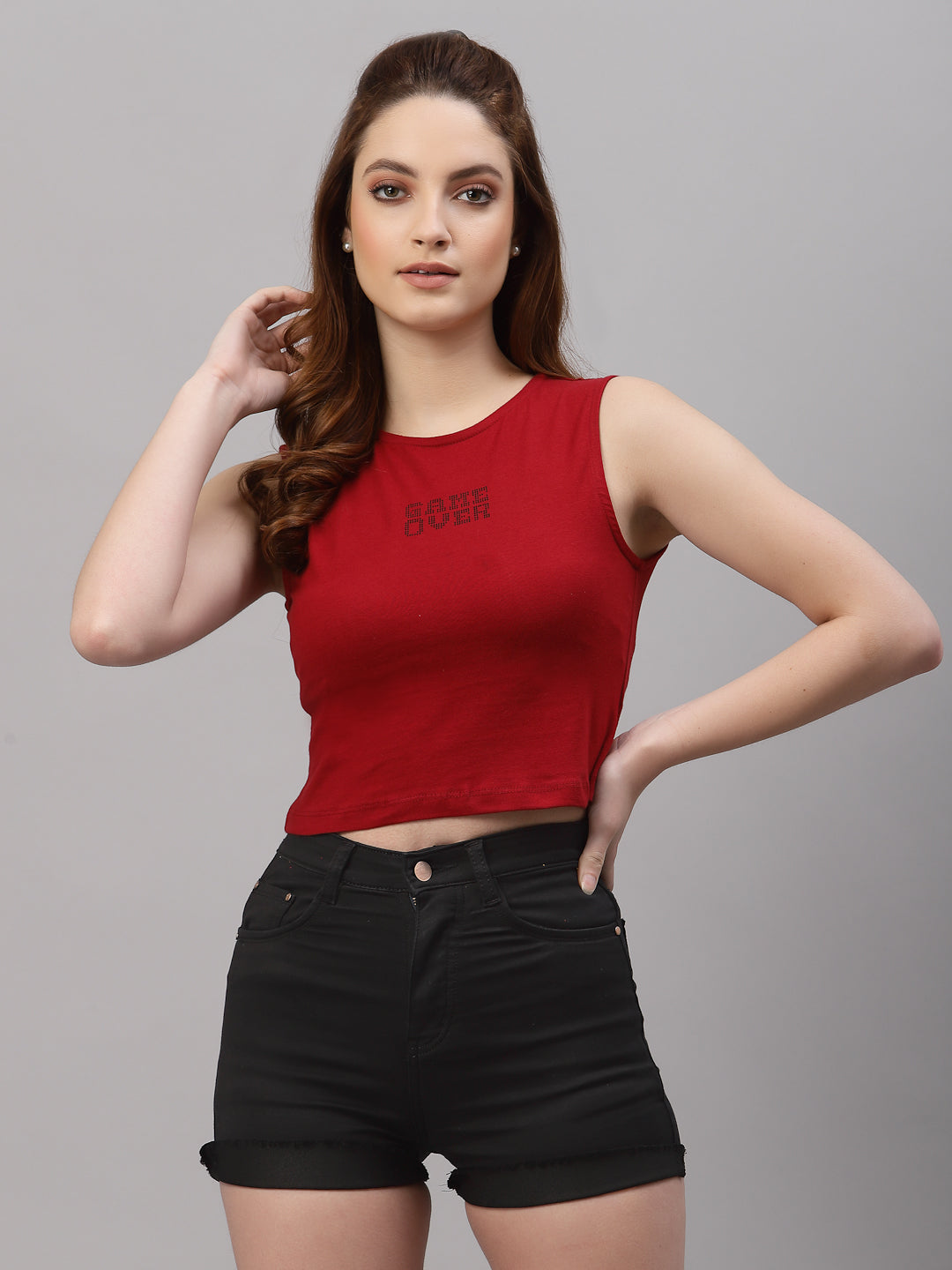 Rigo Women's Stylish Printed Sleeveless Ribbed Top